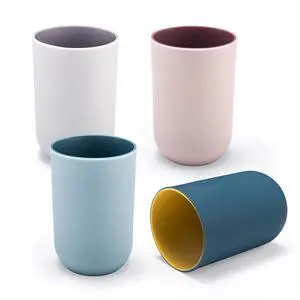 4 Pieces Plastic Bathroom Tumblers, PNDID Unbreakable Toothbrush Cup, Plastic Mouthwash Cup Toothbrush Holder (Light Gray, Dark Blue, Light Pink, Light Blue) 4 Pieces Plastic Bathroom Tumblers, PNDID Unbreakable Toothbrush Cup, Plastic Mouthwash Cup Toothbrush Holder (Light Gray, Dark Blue, Light Pink, Light Blue)