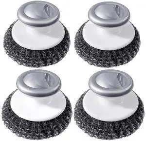 Stainless Steel Wool Scrubber with Handle, Heavy Duty Dish Scrubber, Steel Brush for Cleaning Pots, Pans, Grills, Sink (4 Pack) Stainless Steel Wool Scrubber with Handle, Heavy Duty Dish Scrubber, Steel Brush for Cleaning Pots, Pans, Grills, Sink (4 Pack)