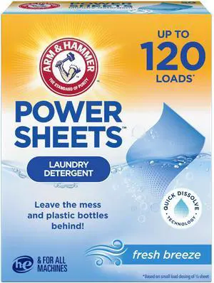 Power Sheets Laundry Detergent, Fresh Breeze Scent, Dissolves in All Wash Temps, Lightweight and Travel-Ready, 60ct, Up to 120 Small Loads Power Sheets Laundry Detergent, Fresh Breeze Scent, Dissolves in All Wash Temps, Lightweight and Travel-Ready, 60ct, Up to 120 Small Loads