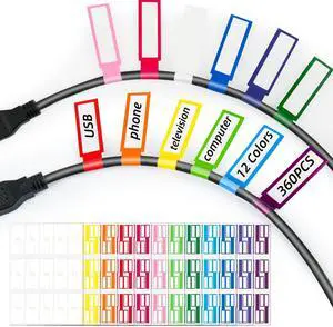 360PCS Cable Labels, 12 Colors Waterproof Cable Tags Wire Cord Label for Electronics Cable Management, Self Adhesive Color Border Cord Labels for Laser Printer and Handwriting 360PCS Cable Labels, 12 Colors Waterproof Cable Tags Wire Cord Label for Electronics Cable Management, Self Adhesive Color Border Cord Labels for Laser Printer and Handwriting