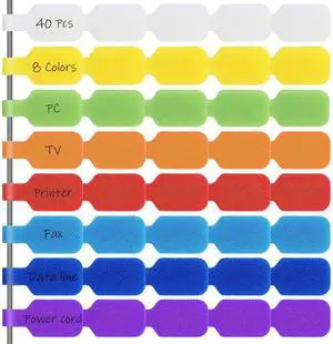 40 Pcs Cable Cord Labels, Hianjoo Self Adhesive Cable Tags Colorful Wire Identification Label Reusable Write-on Name Tags for Organizing Wires 8 Colors Multiple Uses 40 Pcs Cable Cord Labels, Hianjoo Self Adhesive Cable Tags Colorful Wire Identification Label Reusable Write-on Name Tags for Organizing Wires 8 Colors Multiple Uses