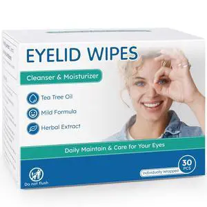 Eyelid Cleansing Wipes for Dry Eye & Blepharitis, Tea Tree Oil Hypoallergenic Eye Wipes for Sensitive Itchy Eyes, Individually Wrapped Eyelid WipesTravel Essentials (30 Count) Eyelid Cleansing Wipes for Dry Eye & Blepharitis, Tea Tree Oil Hypoallergenic Eye Wipes for Sensitive Itchy Eyes, Individually Wrapped Eyelid WipesTravel Essentials (30 Count)