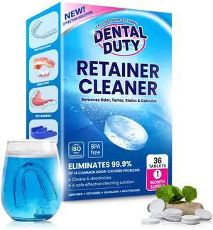 Retainer Cleaner Tablets Fast Invisalign & Denture Cleaning Tablets for Aligners, Retainers & Mouthguards Removes Odor, Plaque & Stains in Minutes 36 Count Retainer Cleaner Tablets Fast Invisalign & Denture Cleaning Tablets for Aligners, Retainers & Mouthguards Removes Odor, Plaque & Stains in Minutes 36 Count