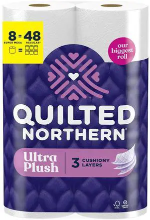 Ultra Plush Toilet Paper, 8 Super Mega Rolls = 48 Regular Rolls, 3X Thicker*, 3 Ply Soft Toilet Tissue Ultra Plush Toilet Paper, 8 Super Mega Rolls = 48 Regular Rolls, 3X Thicker*, 3 Ply Soft Toilet Tissue