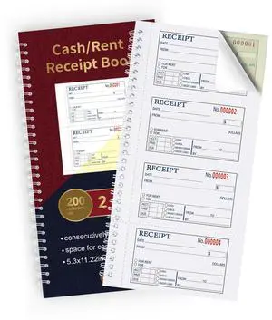 Zzrywuty Money and Rent Receipt Book with Cardboard Insert,2-Part Carbonless,5.3x11.2 Spiral Bound,200 Sets per Book,4 Receipts per Page for Office Supplier,Rent and Cash Transaction Zzrywuty Money and Rent Receipt Book with Cardboard Insert,2-Part Carbonless,5.3x11.2 Spiral Bound,200 Sets per Book,4 Receipts per Page for Office Supplier,Rent and Cash Transaction
