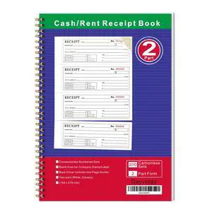 Money and Rent Receipt Books - Receipt Book with 2 Part Carbonless Copies, 7-5/8" x 11", Wraparound Cover, Spiral Bound 200 Sets per Book, 4 Receipts per Page (1 Pack Money and Rent Receipt Books - Receipt Book with 2 Part Carbonless Copies, 7-5/8" x 11", Wraparound Cover, Spiral Bound 200 Sets per Book, 4 Receipts per Page (1 Pack