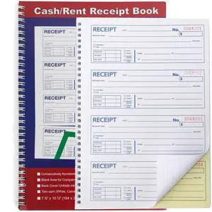 Money and Rent Receipt Book 2-Part Carbonless 7-5/8" x 11" Spiral Bound 200 Sets per Book 4 Receipts per Page(1pack) Money and Rent Receipt Book 2-Part Carbonless 7-5/8" x 11" Spiral Bound 200 Sets per Book 4 Receipts per Page(1pack)