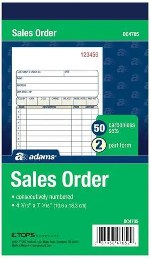 Adams Sales Order Book, 2-Part, Carbonless, White/Canary, 4-3/16 x 7-3/16 Inches, 50 Sets per Book (DC4705) Adams Sales Order Book, 2-Part, Carbonless, White/Canary, 4-3/16 x 7-3/16 Inches, 50 Sets per Book (DC4705)