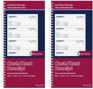 2 Pack Receipt Books with Carbon Copies, 3-Part Carbonless 2 Pack Receipt Books with Carbon Copies, 3-Part Carbonless