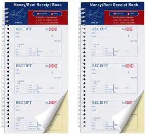 2 Packs Receipt Book with Carbon Copies,Money and Rent Receipt Book,2-Part Carbonless,5.31" x 11.22",Spiral Bound,Yellow and Blue Copy,200 Sets per Book 2 Packs Receipt Book with Carbon Copies,Money and Rent Receipt Book,2-Part Carbonless,5.31" x 11.22",Spiral Bound,Yellow and Blue Copy,200 Sets per Book