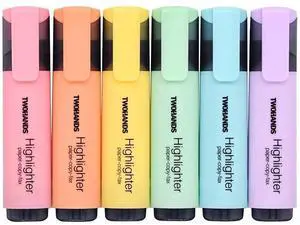 TWOHANDS Highlighter,Chisel Tip Marker Pen,6 Assorted Pastel Colors,H2007 TWOHANDS Highlighter,Chisel Tip Marker Pen,6 Assorted Pastel Colors,H2007