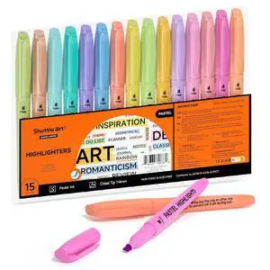 Shuttle Art Highlighters, 15 Colors Pastel Highlighter Pens Assorted Colors, Chisel Tip Dry-Quickly Non-Toxic Highlighter Markers for Adults Students Highlighting in the Home School Office Shuttle Art Highlighters, 15 Colors Pastel Highlighter Pens Assorted Colors, Chisel Tip Dry-Quickly Non-Toxic Highlighter Markers for Adults Students Highlighting in the Home School Office