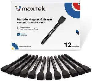 maxtek Magnetic Black Dry Erase Markers, 12 Count Fine Tip Whiteboard Markers with Eraser, Thin Markers Low Odor for Classroom, Office, Home maxtek Magnetic Black Dry Erase Markers, 12 Count Fine Tip Whiteboard Markers with Eraser, Thin Markers Low Odor for Classroom, Office, Home