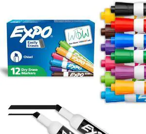 EXPO Dry Erase Markers, Low Odor Ink, Assorted Colors, Chisel Tip, 12 Count EXPO Dry Erase Markers, Low Odor Ink, Assorted Colors, Chisel Tip, 12 Count