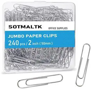 Jumbo Paper Clips, 240pcs 2 Inch Large Silver Paper Clip, Big PaperClips for Paperwork Office School and Personal Use Jumbo Paper Clips, 240pcs 2 Inch Large Silver Paper Clip, Big PaperClips for Paperwork Office School and Personal Use