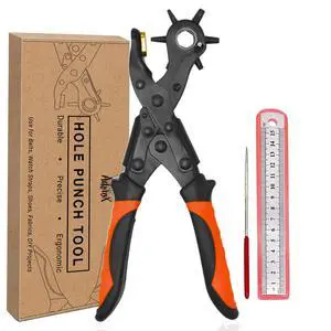 Adorox Heavy Duty Quality & Professional Design Revolving Hole Punch Pliers Kit with Steel Ruler & File, Puncher with 6 Hole Sizes for Belts, Watch Straps, Saddles, Shoes & DIY Crafts Adorox Heavy Duty Quality & Professional Design Revolving Hole Punch Pliers Kit with Steel Ruler & File, Puncher with 6 Hole Sizes for Belts, Watch Straps, Saddles, Shoes & DIY Crafts