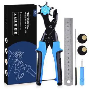 Diyife Professional Leather Hole Puncher, Full Set Punch Tool Kits for Belt, Watch Band, Shoe, Crafting, Handbag Straps, Fabric, with Extra Punch Plates and Ruler, Multi Hole Sizes Make - Blue Diyife Professional Leather Hole Puncher, Full Set Punch Tool Kits for Belt, Watch Band, Shoe, Crafting, Handbag Straps, Fabric, with Extra Punch Plates and Ruler, Multi Hole Sizes Make - Blue