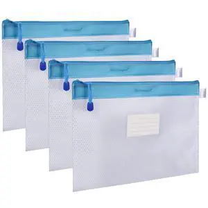 Wisdompro Zipper Pouch, 4 Packs Durable Letter Size Waterproof Mesh File Bag, Document Organizer - Blue Wisdompro Zipper Pouch, 4 Packs Durable Letter Size Waterproof Mesh File Bag, Document Organizer - Blue