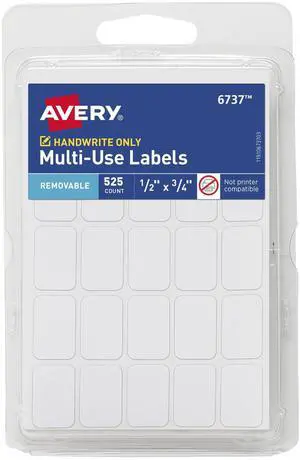 Avery Multi-Use Removable Labels, 1/2" x 3/4", White, Non-Printable, 525 Blank Labels Total (6737) Avery Multi-Use Removable Labels, 1/2" x 3/4", White, Non-Printable, 525 Blank Labels Total (6737)