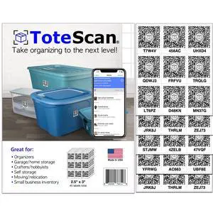 ToteScan Intelligent QR Labels for Organization/Moving/Storage (45 Unique Labels, 2.5"x3") ToteScan Intelligent QR Labels for Organization/Moving/Storage (45 Unique Labels, 2.5"x3")