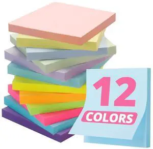 Sticky Notes, 12 Pads, 3x3 inches, Soft Pastel Self-Stick Note Pads, Perfect for Office, Study, and Daily Life Organization - Soft Pastel Sticky Notes, 12 Pads, 3x3 inches, Soft Pastel Self-Stick Note Pads, Perfect for Office, Study, and Daily Life Organization - Soft Pastel