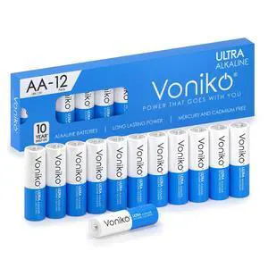 Voniko - Premium Grade AA Batteries - (12 Pack) - Alkaline Double A Battery - Ultra Long-Lasting, Leakproof 1.5v Batteries - 10-Year Shelf Life Voniko - Premium Grade AA Batteries - (12 Pack) - Alkaline Double A Battery - Ultra Long-Lasting, Leakproof 1.5v Batteries - 10-Year Shelf Life