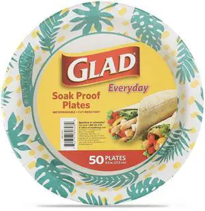 Glad Round Decorative Disposable Paper Plates, Palm Leaves Pattern, Soak Proof, Cut Resistant, Microwave Safe Dinner Plates for Everyday Meals, Parties, and Picnics, 8.5 Inch, 50 Count Glad Round Decorative Disposable Paper Plates, Palm Leaves Pattern, Soak Proof, Cut Resistant, Microwave Safe Dinner Plates for Everyday Meals, Parties, and Picnics, 8.5 Inch, 50 Count