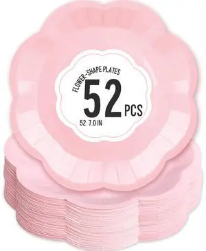 Polinook 52 Pcs Pink 7 Inch Big Scalloped Disposable Paper Plates Polinook 52 Pcs Pink 7 Inch Big Scalloped Disposable Paper Plates