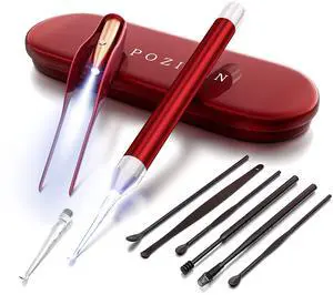 POZILAN Ear Picker Tweezers with LED Light - 8 Pack Ear Wax Removal Tool Cleaner Kit for Kids and Adults, Earwax Spoon Digger & Tweezers for Ear Cleaning Tool Gift Set POZILAN Ear Picker Tweezers with LED Light - 8 Pack Ear Wax Removal Tool Cleaner Kit for Kids and Adults, Earwax Spoon Digger & Tweezers for Ear Cleaning Tool Gift Set