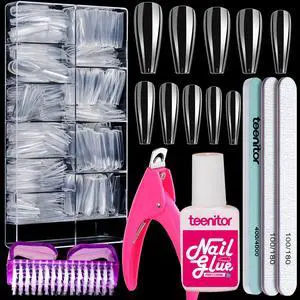 Teenitor Clear Coffin Nail Tips Set, Long Acrylic Nail Kit Full Cover Clear Press On Nails, 600 Pcs Fake Nails with Glue, Acrylic Nail Clipper Files and Buffer Polisher Teenitor Clear Coffin Nail Tips Set, Long Acrylic Nail Kit Full Cover Clear Press On Nails, 600 Pcs Fake Nails with Glue, Acrylic Nail Clipper Files and Buffer Polisher