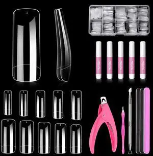 MORGLES 500 Pcs Clear Acrylic Nail Tips Square Full Cover Set for Salon MORGLES 500 Pcs Clear Acrylic Nail Tips Square Full Cover Set for Salon