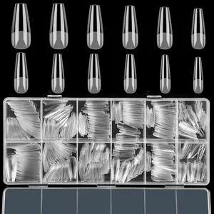 FEBSNOW 600pcs Long Coffin Nail Tips, Full Cover Clear Acrylic False Nails FEBSNOW 600pcs Long Coffin Nail Tips, Full Cover Clear Acrylic False Nails