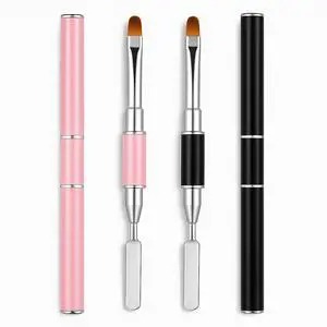 2Pcs Dual-Ended Nail Art Brush and Spatula Set - Pink & Black UV Gel Nail Tools for Poly Extension, Sculpture Gel - Manicure Design Kit for Salon & DIY Use 2Pcs Dual-Ended Nail Art Brush and Spatula Set - Pink & Black UV Gel Nail Tools for Poly Extension, Sculpture Gel - Manicure Design Kit for Salon & DIY Use