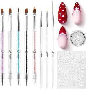 Beetles Nail Art Brushes 8pcs Crystal Nail Art Tools Double-headed Nails Dotting Tool, Striping Liner Brushes for Nails with Pearls Bowknot Stickers, DIY Home Salon Manicure Design Tools Beetles Nail Art Brushes 8pcs Crystal Nail Art Tools Double-headed Nails Dotting Tool, Striping Liner Brushes for Nails with Pearls Bowknot Stickers, DIY Home Salon Manicure Design Tools