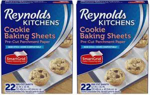 Reynolds Kitchens Cookie Baking Sheets, Pre-Cut Baking Parchment Paper Sheets for Cookies, Oven-Safe up to 425 Degrees, Reusable Up to 3X, No-Mess Cleanup, 12 in x 16 in, 22 Count (Pack of 2) Reynolds Kitchens Cookie Baking Sheets, Pre-Cut Baking Parchment Paper Sheets for Cookies, Oven-Safe up to 425 Degrees, Reusable Up to 3X, No-Mess Cleanup, 12 in x 16 in, 22 Count (Pack of 2)