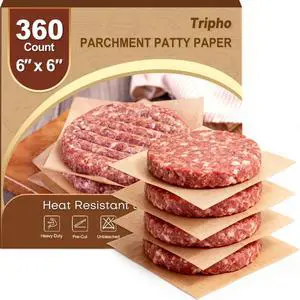 360 Count 6"x 6" Heavy Duty Patty Paper Sheets for Separating Patty, No-Stick & No-Leak Unbleached Parchment Paper Squares, Pre-cut Burger Patty Paper for Oven, Air Fryer, Microwave 360 Count 6"x 6" Heavy Duty Patty Paper Sheets for Separating Patty, No-Stick & No-Leak Unbleached Parchment Paper Squares, Pre-cut Burger Patty Paper for Oven, Air Fryer, Microwave