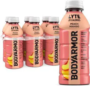 BODYARMOR LYTE, Peach Mango, Electrolyte Drink, 20 Calories, 16 Fl Oz Bottles (6 Pack), Coconut Water Sports Drink, Natural Flavor & B Vitamins BODYARMOR LYTE, Peach Mango, Electrolyte Drink, 20 Calories, 16 Fl Oz Bottles (6 Pack), Coconut Water Sports Drink, Natural Flavor & B Vitamins