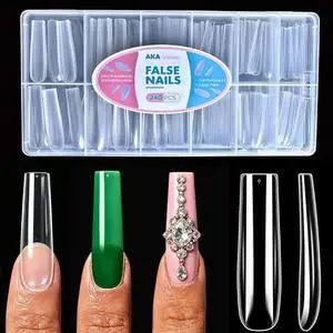 Long Square Nail Tips,Pre-Etched Full Cover Soft Gel Nail Tips Long Square Nail Tips,Pre-Etched Full Cover Soft Gel Nail Tips