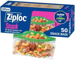 Ziploc Snack Bags, Easy Open and Close, Small Plastic Food Storage Bags, 50 Bags Total Ziploc Snack Bags, Easy Open and Close, Small Plastic Food Storage Bags, 50 Bags Total