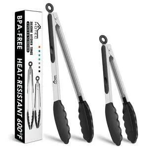HOTEC Premium Stainless Steel Locking Kitchen Tongs with Silicon Tips, Set of 2-9" and 12" HOTEC Premium Stainless Steel Locking Kitchen Tongs with Silicon Tips, Set of 2-9" and 12"