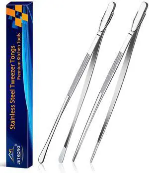 JETKONG 2 Pcs 12-Inch Kitchen Tweezers Fine Tweezer Tongs, Extra-Long Stainless Steel Cooking Tweezers (Silver) JETKONG 2 Pcs 12-Inch Kitchen Tweezers Fine Tweezer Tongs, Extra-Long Stainless Steel Cooking Tweezers (Silver)