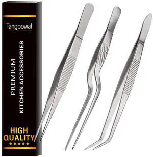 Tangoowal Kitchen Cooking Tweezers Culinary,3 Piece Set Stainless Steel Tweezer Precision Tongs Offset Tip for Cooking Food Design styling(6.3-Inch) Tangoowal Kitchen Cooking Tweezers Culinary,3 Piece Set Stainless Steel Tweezer Precision Tongs Offset Tip for Cooking Food Design styling(6.3-Inch)