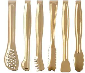Gold Plated Mini Serving Tongs Set 6-Inch Appetizers Tongs, Set of 6 Gold Plated Mini Serving Tongs Set 6-Inch Appetizers Tongs, Set of 6