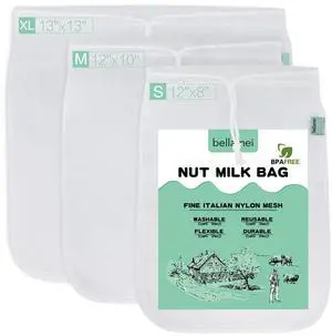 Bellamei Nut Milk Bag Reusable 3 Pack Multi-size Food Strainer Nut Bags Bellamei Nut Milk Bag Reusable 3 Pack Multi-size Food Strainer Nut Bags