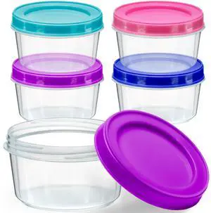 DecorRack 4 Pack - 7 oz Plastic Food Storage Containers with Screw Lids, BPA-Free, Reusable Stackable Jars for Portion Control, Snacks, Travel, Kitchen, Freezer, Art and Craft (Assorted Color) DecorRack 4 Pack - 7 oz Plastic Food Storage Containers with Screw Lids, BPA-Free, Reusable Stackable Jars for Portion Control, Snacks, Travel, Kitchen, Freezer, Art and Craft (Assorted Color)