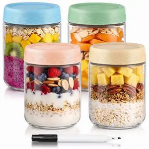 DRKIO 16 Oz Overnight Oats Containers with Lids - 4 Pack Glass Storage Jars with Airtight Lids Wide Mouth Mason Food Jars Great for Meal Prep Salad Chia Pudding Snacks Yogurt Sugar Spice Cereal DRKIO 16 Oz Overnight Oats Containers with Lids - 4 Pack Glass Storage Jars with Airtight Lids Wide Mouth Mason Food Jars Great for Meal Prep Salad Chia Pudding Snacks Yogurt Sugar Spice Cereal