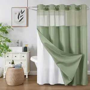 No Hook Shower Curtain with Snap in Fabric Liner, Waffle Weave Heavy Duty Thick Shower Curtains with Mesh Top Window, Hotel Style Waterproof Bathroom Curtain Set, 72'' x 75'', Sage Green No Hook Shower Curtain with Snap in Fabric Liner, Waffle Weave Heavy Duty Thick Shower Curtains with Mesh Top Window, Hotel Style Waterproof Bathroom Curtain Set, 72'' x 75'', Sage Green