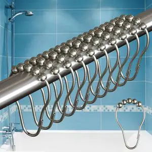 Shower Curtain Hooks - 12 Rust-Resistant Stainless Steel Shower Curtain Rings, Easy Glide & Secure Hold, Fits Any Shower Curtain Rod, Rings Hold Liners & Curtains, Nickel Color Shower Curtain Hooks - 12 Rust-Resistant Stainless Steel Shower Curtain Rings, Easy Glide & Secure Hold, Fits Any Shower Curtain Rod, Rings Hold Liners & Curtains, Nickel Color