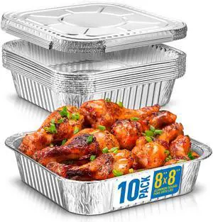 8x8 Disposable Aluminum Pans With Lids - 10 Pack Foil Pans For Cooking, Baking Cakes, Roasting & Homemade Breads - Disposable Food Containers With Foil Lids 8x8 Disposable Aluminum Pans With Lids - 10 Pack Foil Pans For Cooking, Baking Cakes, Roasting & Homemade Breads - Disposable Food Containers With Foil Lids