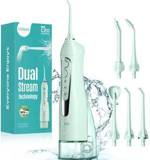 COSLUS ADA Accepted Water Dental Flosser Teeth Pick C20: Portable Cordless Oral Irrigator 300ML Rechargeable Travel Irrigation Cleaner IPX7 Waterproof Electric Flossing Machine, Professional Set Green COSLUS ADA Accepted Water Dental Flosser Teeth Pick C20: Portable Cordless Oral Irrigator 300ML Rechargeable Travel Irrigation Cleaner IPX7 Waterproof Electric Flossing Machine, Professional Set Green